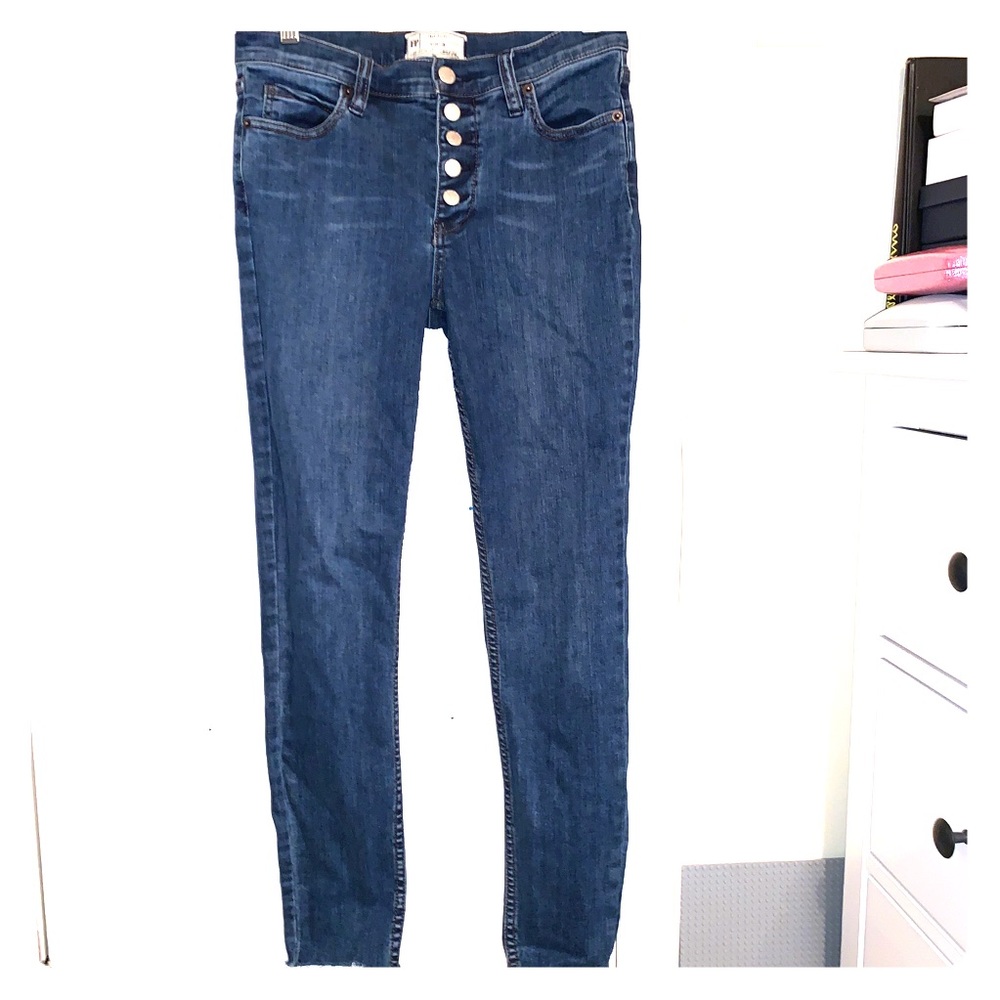 Free People Button Up Dark Wash Skinny Jeans
